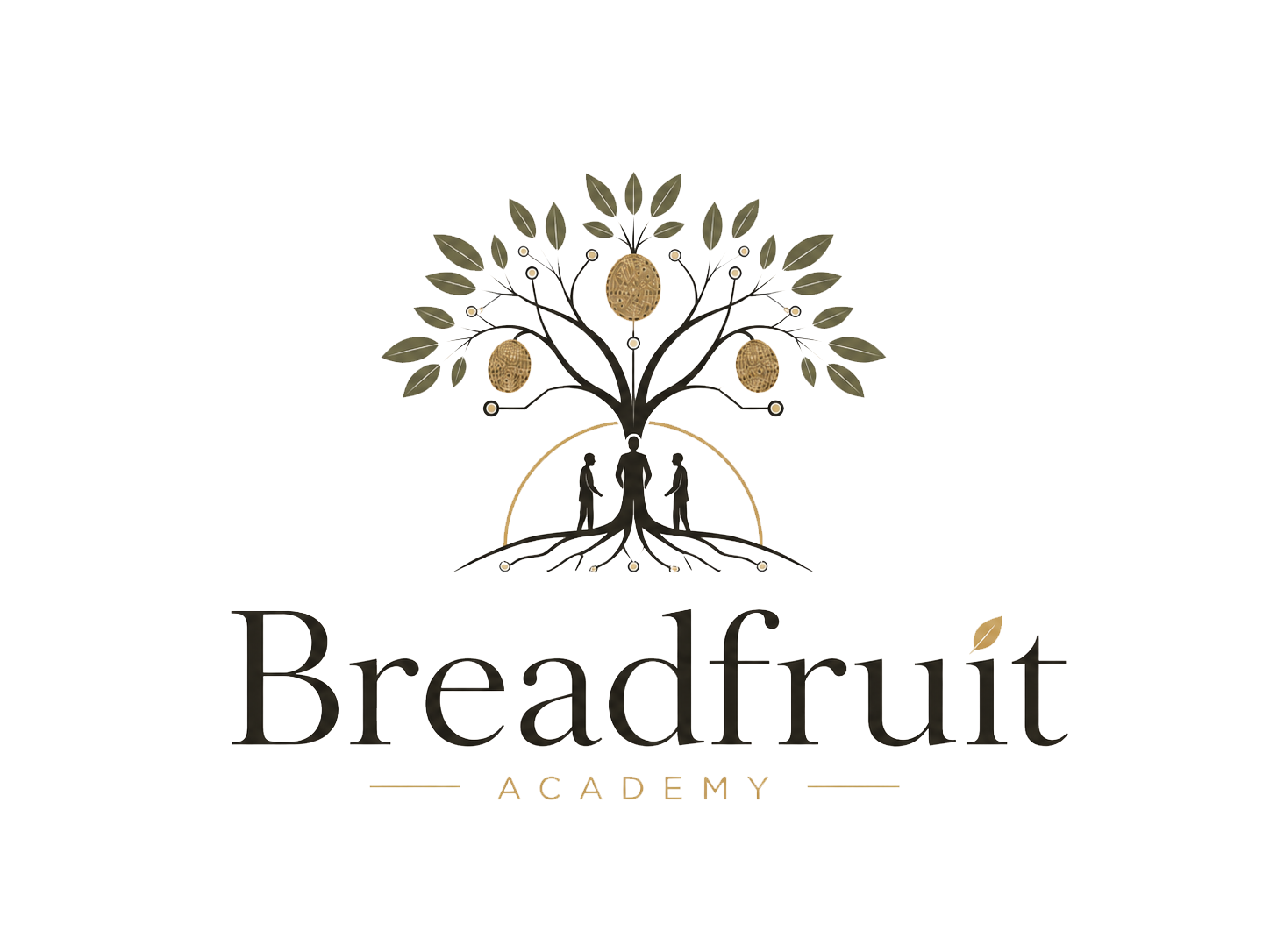 Breadfruit Academy — two figures cultivated beneath a breadfruit tree